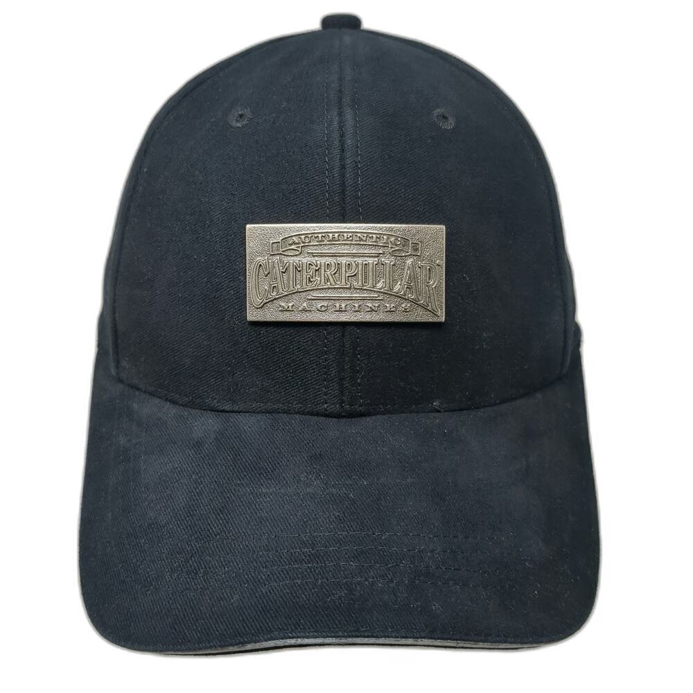 Caterpillar Baseball Cap Black OSFM Metal Logo Plate Reflective Strapback Hat
